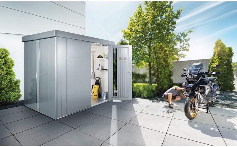 BIOHORT Metall-Gerätehaus Neo Größe 1D mit Doppeltür, 348 x 180 cm |  newgarden | Geräteschuppen